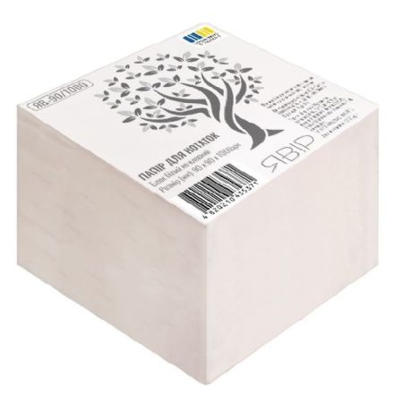 Блок паперу для нотаток 90х90мм., 1000 арк., не клеєний, білий Явір